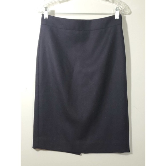 J. Crew Women's Blue 100% Wool Number 2 Pencil Skirt 4 Back Slit Lined Zip Close - Picture 1 of 6